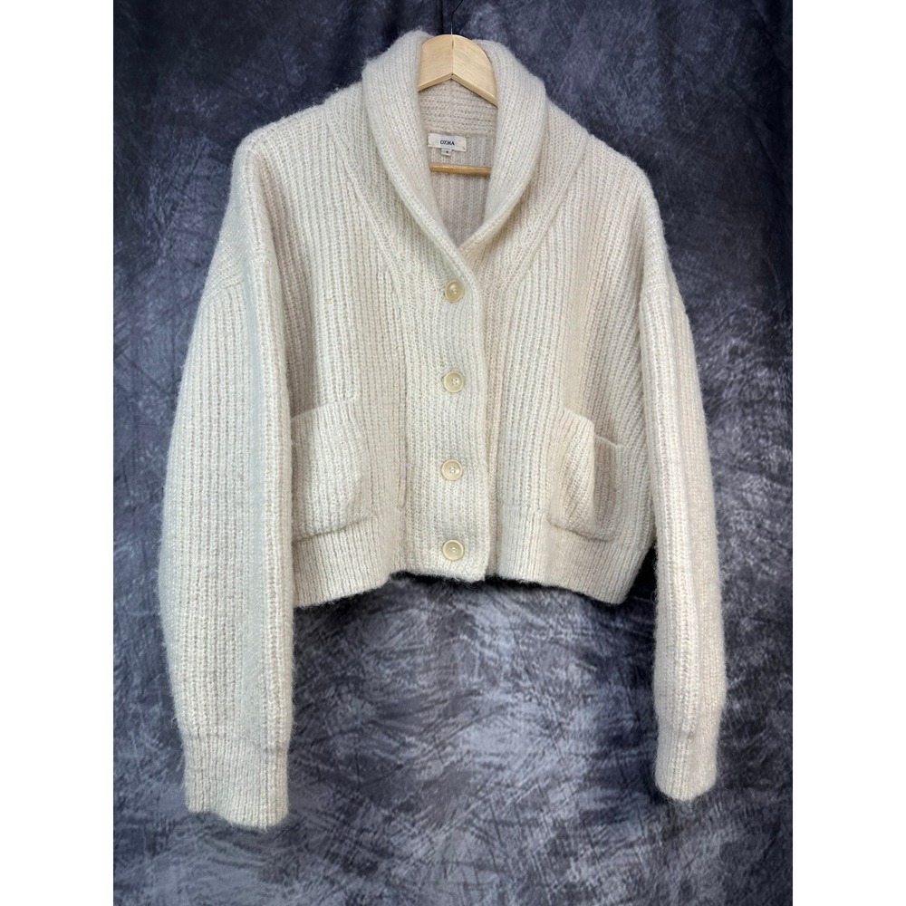 Ozma Sloan Baby Alpaca Peru Cardigan Womens Small Cream Shawl Collar Ribbed Knit